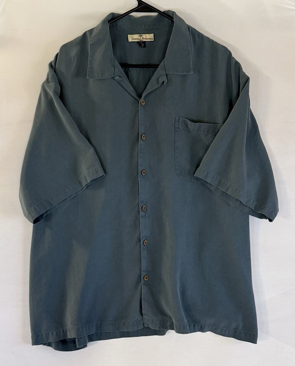 Tommy Bahama Men’s XXL Slate Blue 100% Silk Camp Shirt Short Sleeve A126